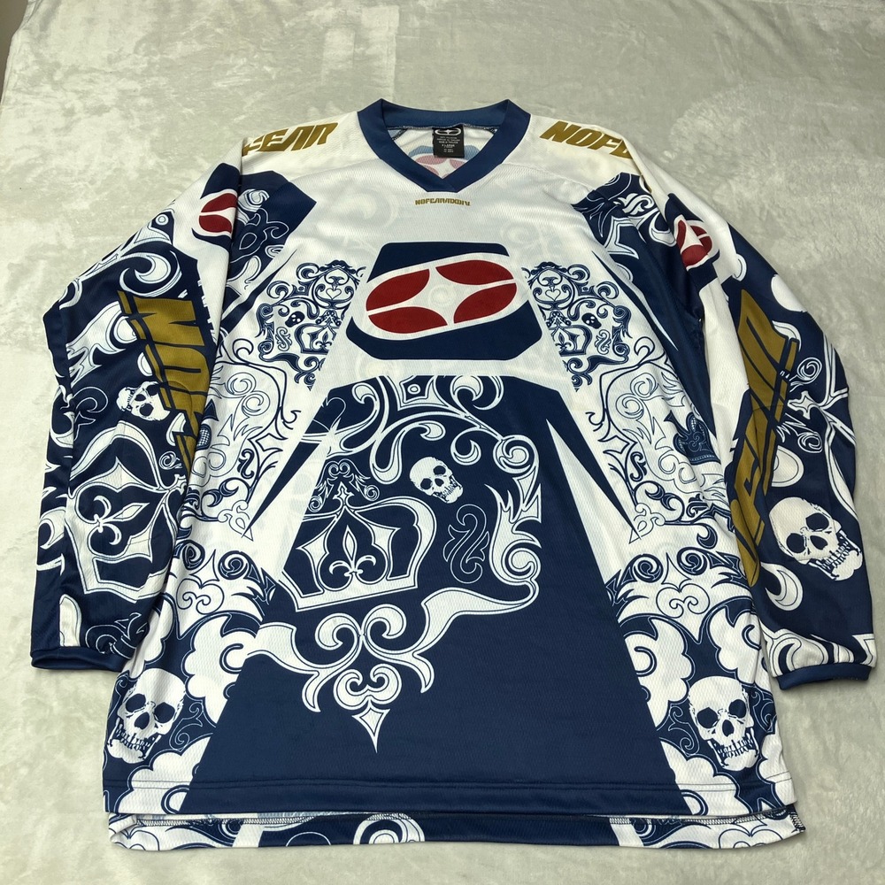 Vintage No‎ Fear Skulls AOP Grunge MX Motocross Jersey Long Sleeve 1990s Y2K XL
